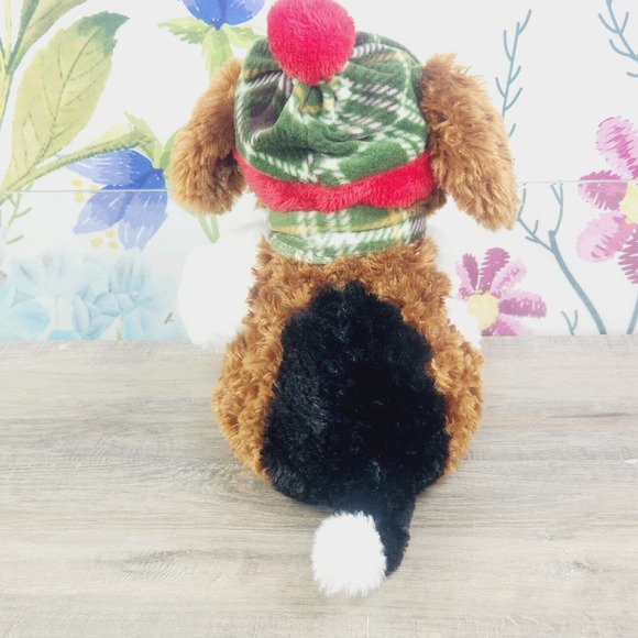 Gentle Treasures Puppy Dog Plush 14" Plaid Hat & Scarf Winter Christmas Holiday - Picture 3 of 9